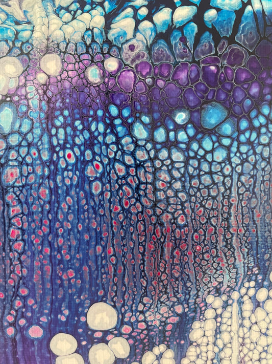 One of a Kind Abstract Painting on 11x14 Canvas in Gorgeous Purple, Blue, Pink and White, Fluid Art Home Decor, Acrylic Paint Pour