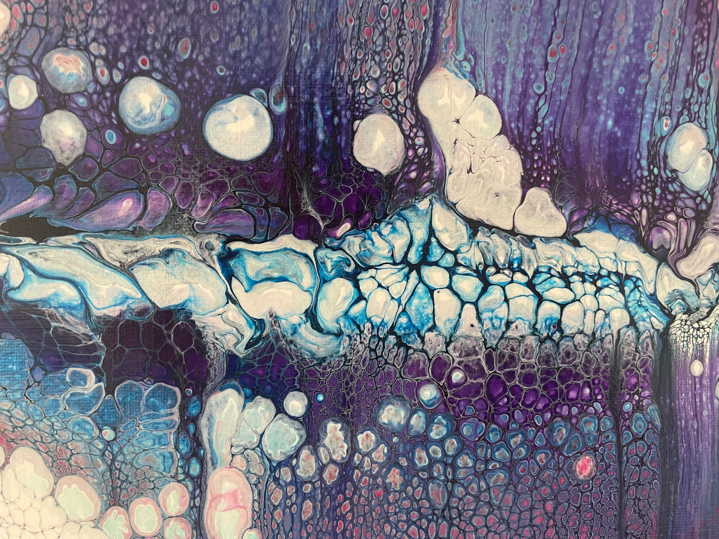 One of a Kind Abstract Painting on 11x14 Canvas in Gorgeous Purple, Blue, Pink and White, Fluid Art Home Decor, Acrylic Paint Pour