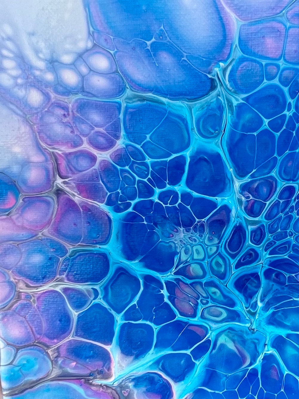 Original Acrylic Paint Pour Wall Art, Colorful Painting in Abstract Fluid Art Style, 8x10 Inch Canvas in Blue, Green, Purple, and Pink