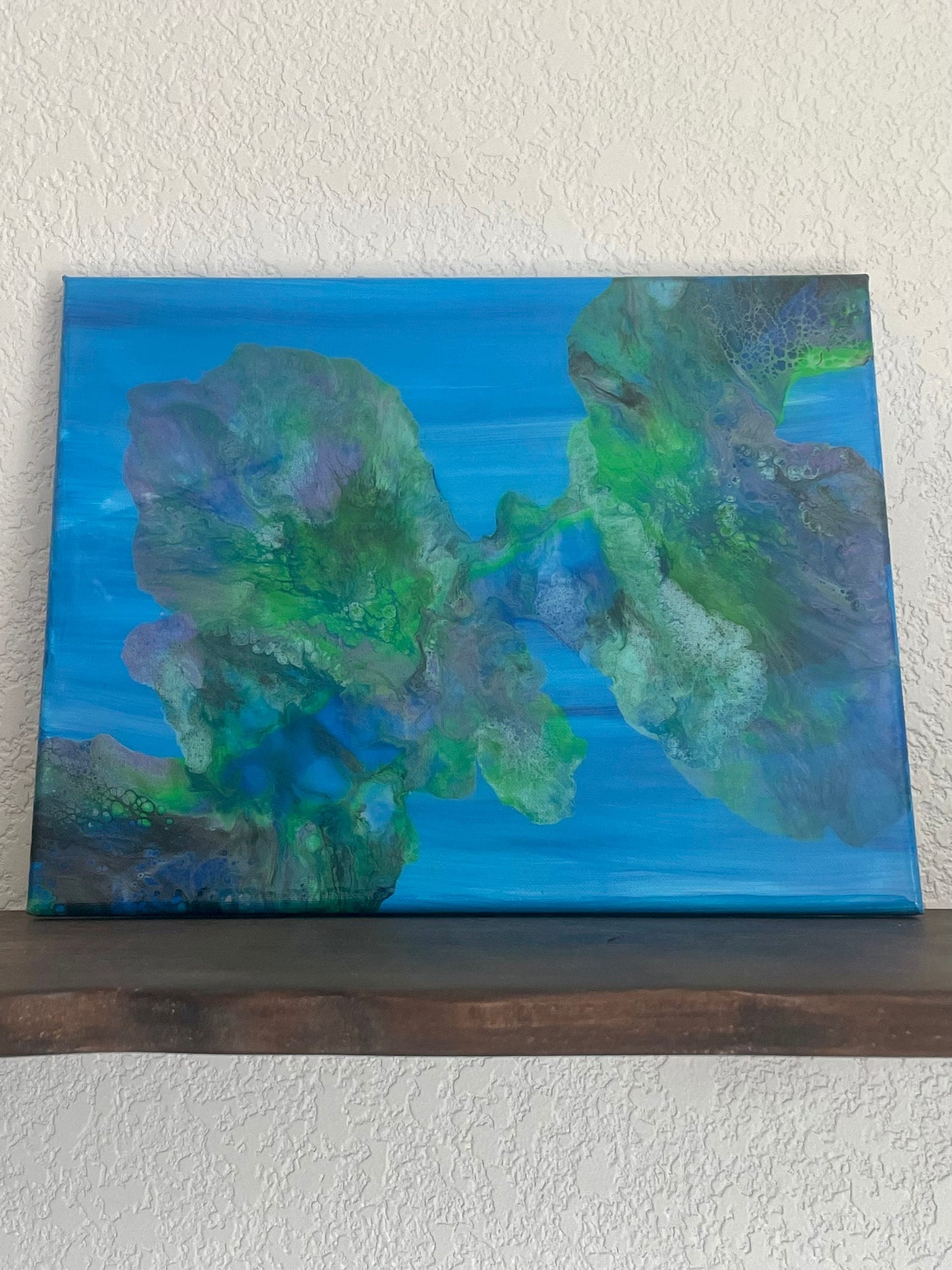 Underwater Ocean Painting with colorful coral on 11x14 Canvas, "Under the Sea" Tropical Wall Art, Fluid Art Home Decor, Acrylic Paint Pour