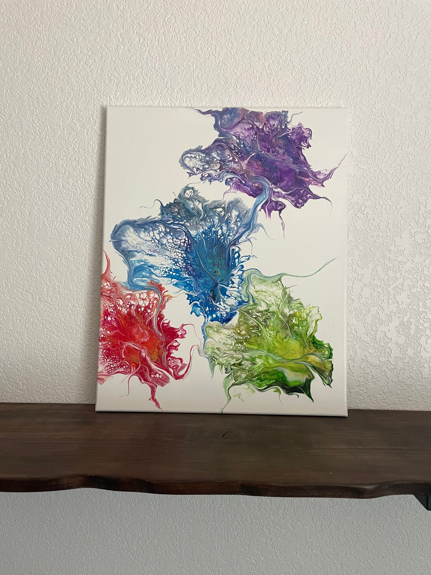 Large Original Abstract Painting in Vibrant Colors of Purple Blue Green And Red on Stretched 16x20 Canvas, Dutch Paint Pour Wall Art