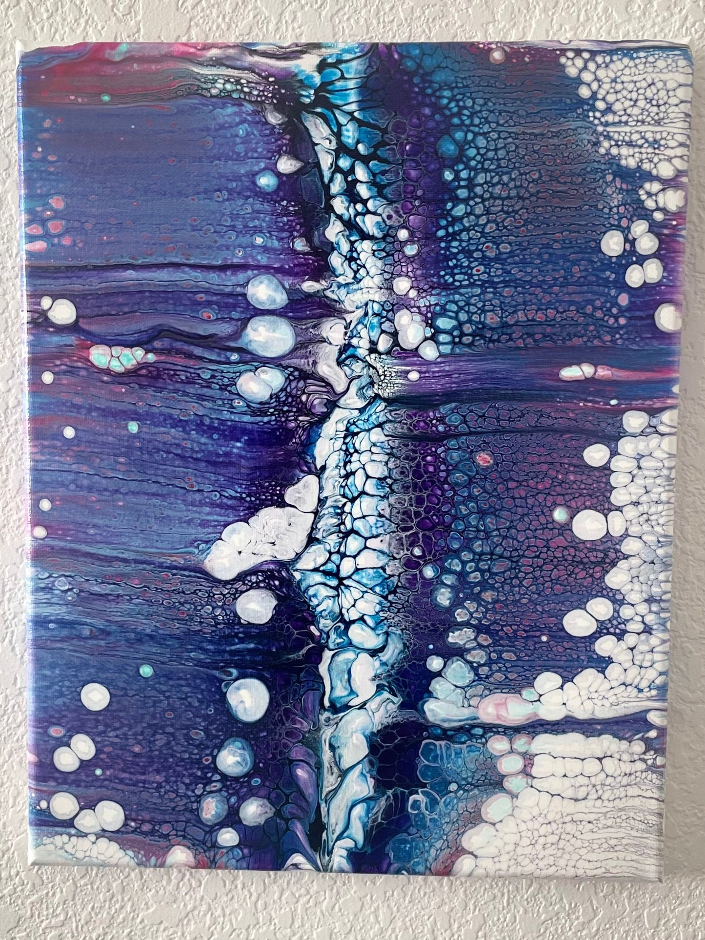One of a Kind Abstract Painting on 11x14 Canvas in Gorgeous Purple, Blue, Pink and White, Fluid Art Home Decor, Acrylic Paint Pour