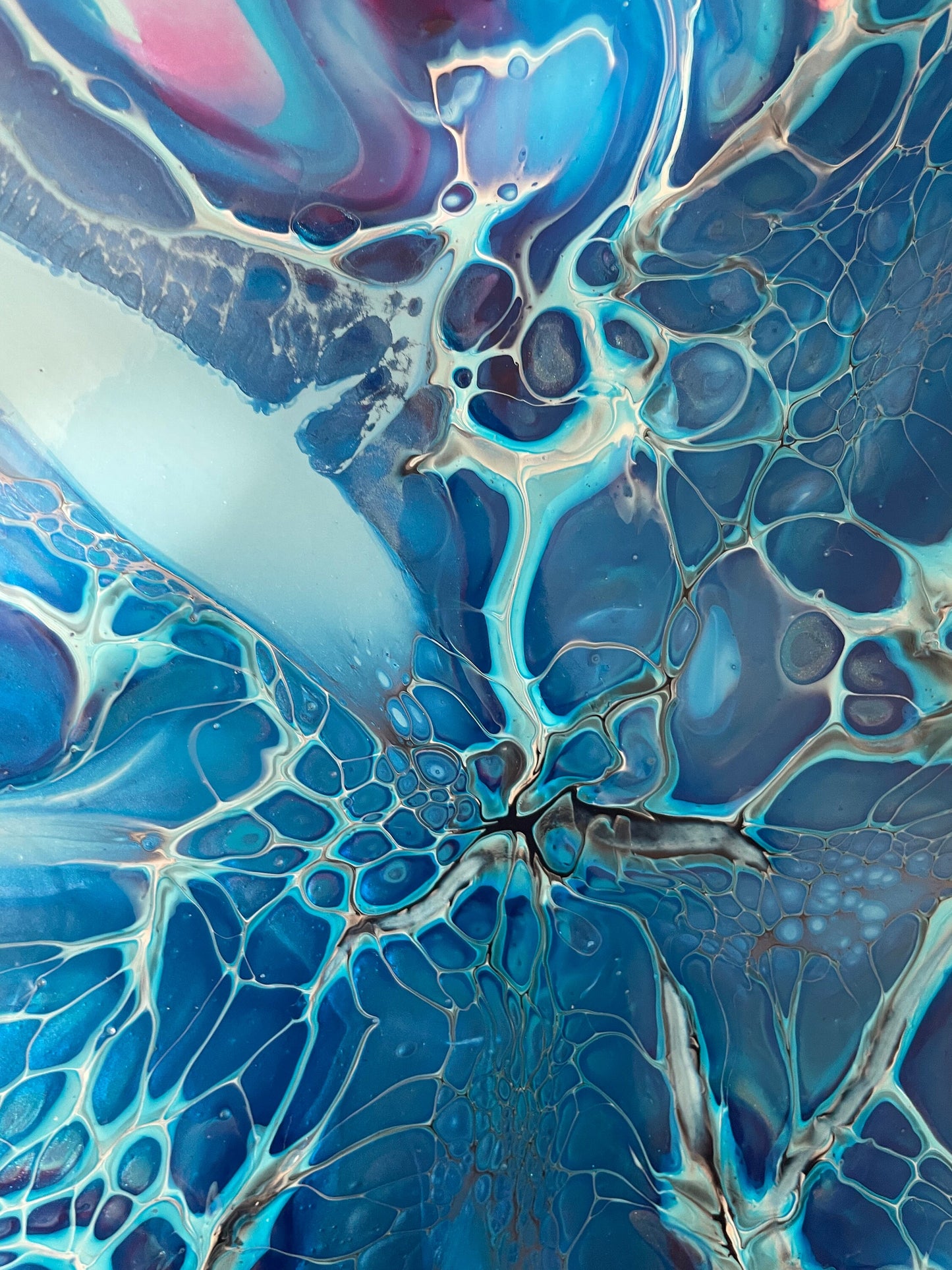 Original Colorful Painting in Abstract Fluid Art Style on 10 Inch Round Canvas, Acrylic Pour Wall Art