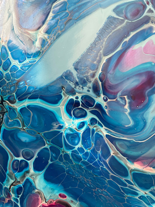 Original Colorful Painting in Abstract Fluid Art Style on 10 Inch Round Canvas, Acrylic Pour Wall Art