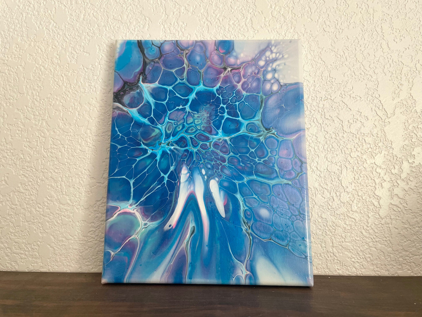 Original Acrylic Paint Pour Wall Art, Colorful Painting in Abstract Fluid Art Style, 8x10 Inch Canvas in Blue, Green, Purple, and Pink