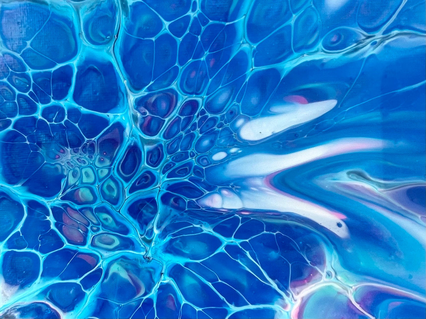 Original Acrylic Paint Pour Wall Art, Colorful Painting in Abstract Fluid Art Style, 8x10 Inch Canvas in Blue, Green, Purple, and Pink
