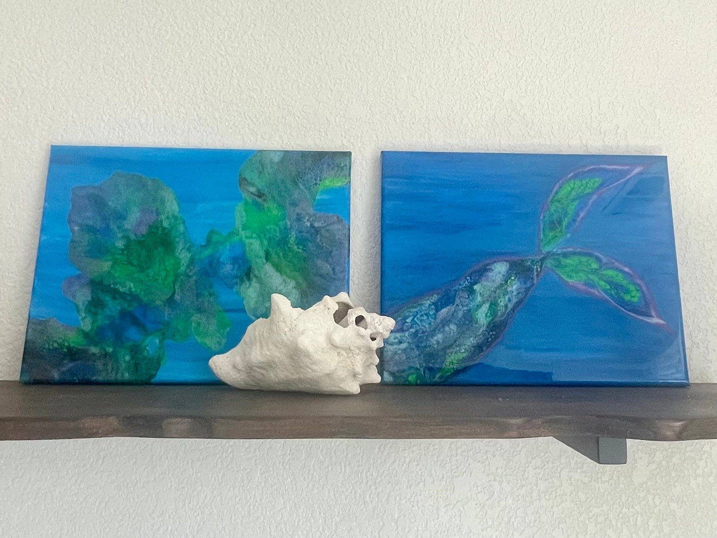 Mermaid Tail Painting Ocean Scene on 11x14 Canvas, "Under the Sea" Tropical Wall Art, Fluid Art Home Decor, Acrylic Paint Pour