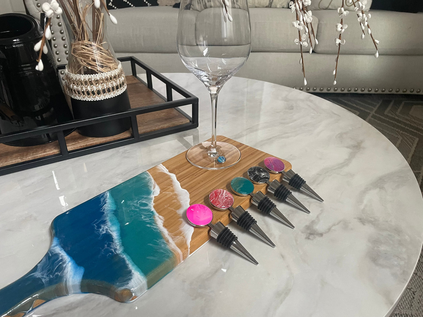 Hand Painted Wine Stopper with Epoxy Seal For Wine Lovers and Wine Themed Gifts for Weddings or Special Events