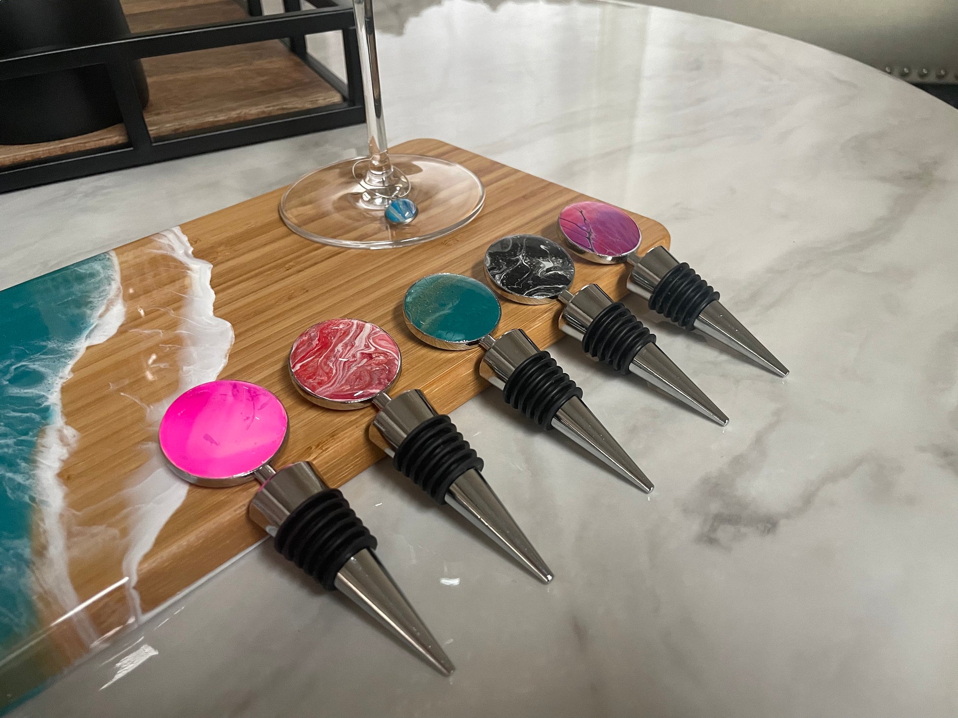 Hand Painted Wine Stopper with Epoxy Seal For Wine Lovers and Wine Themed Gifts for Weddings or Special Events