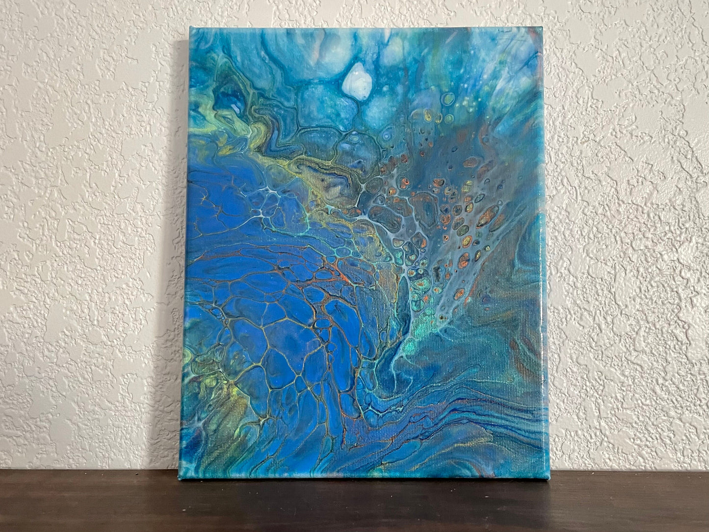 Original Acrylic Art Pour in gorgeous colors with metallic highlights, 8x10 inch Fluid Art Painting, Painting