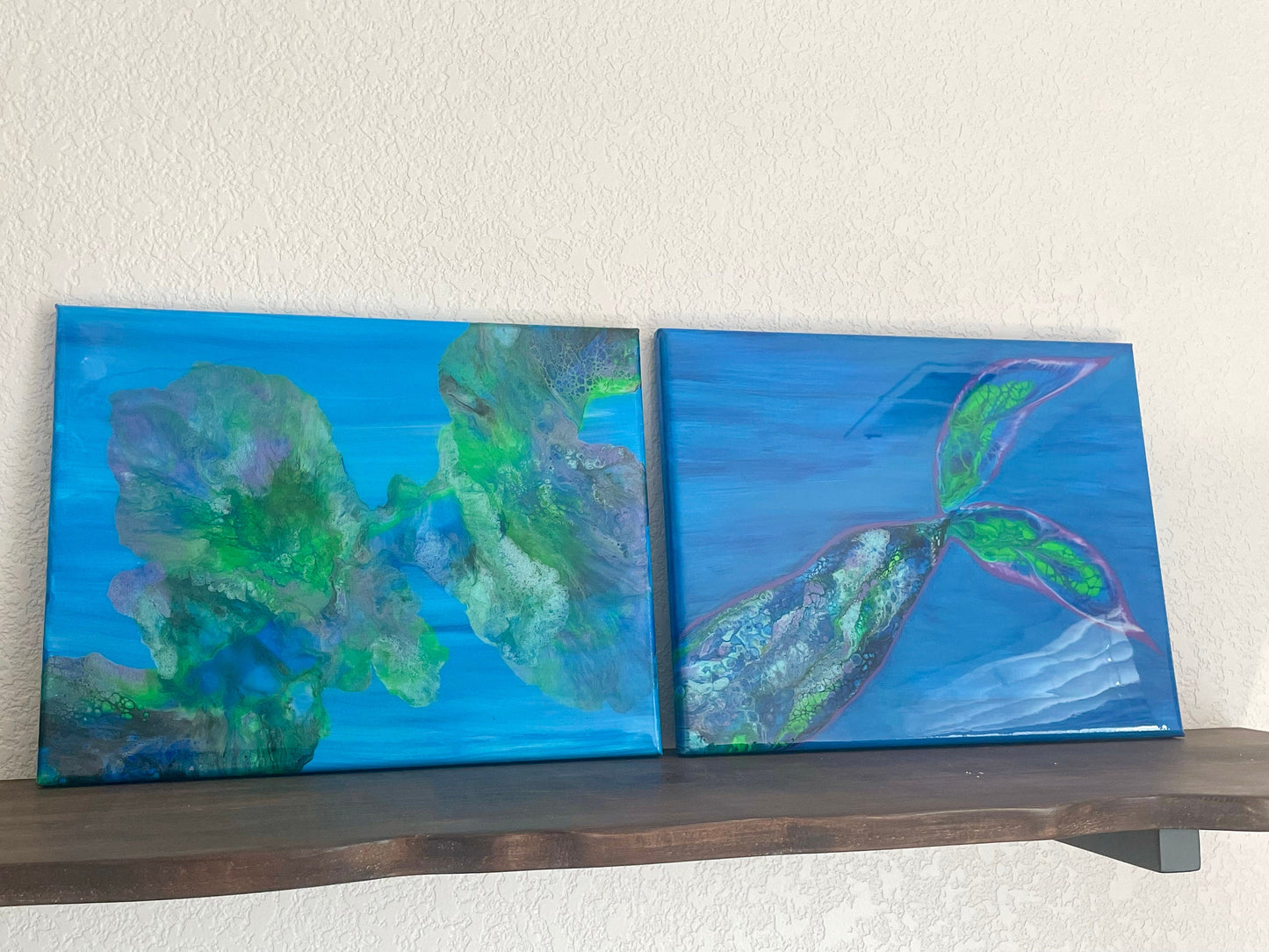 Mermaid Tail Painting Ocean Scene on 11x14 Canvas, "Under the Sea" Tropical Wall Art, Fluid Art Home Decor, Acrylic Paint Pour