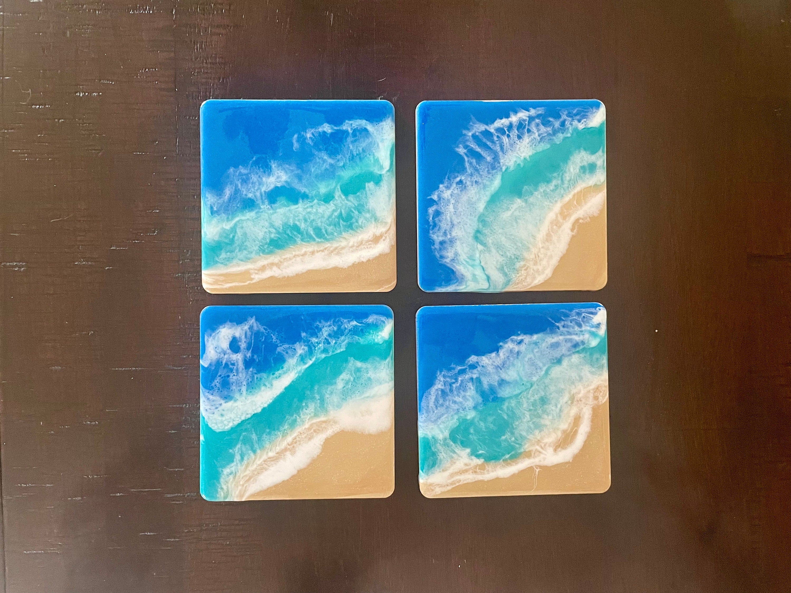 Waves Resins Coaster Set (4 pieces), Coasters for Home offers Decor Approx size: 4x4 inches Available in Black, Blue, Orange, Green and Pink.