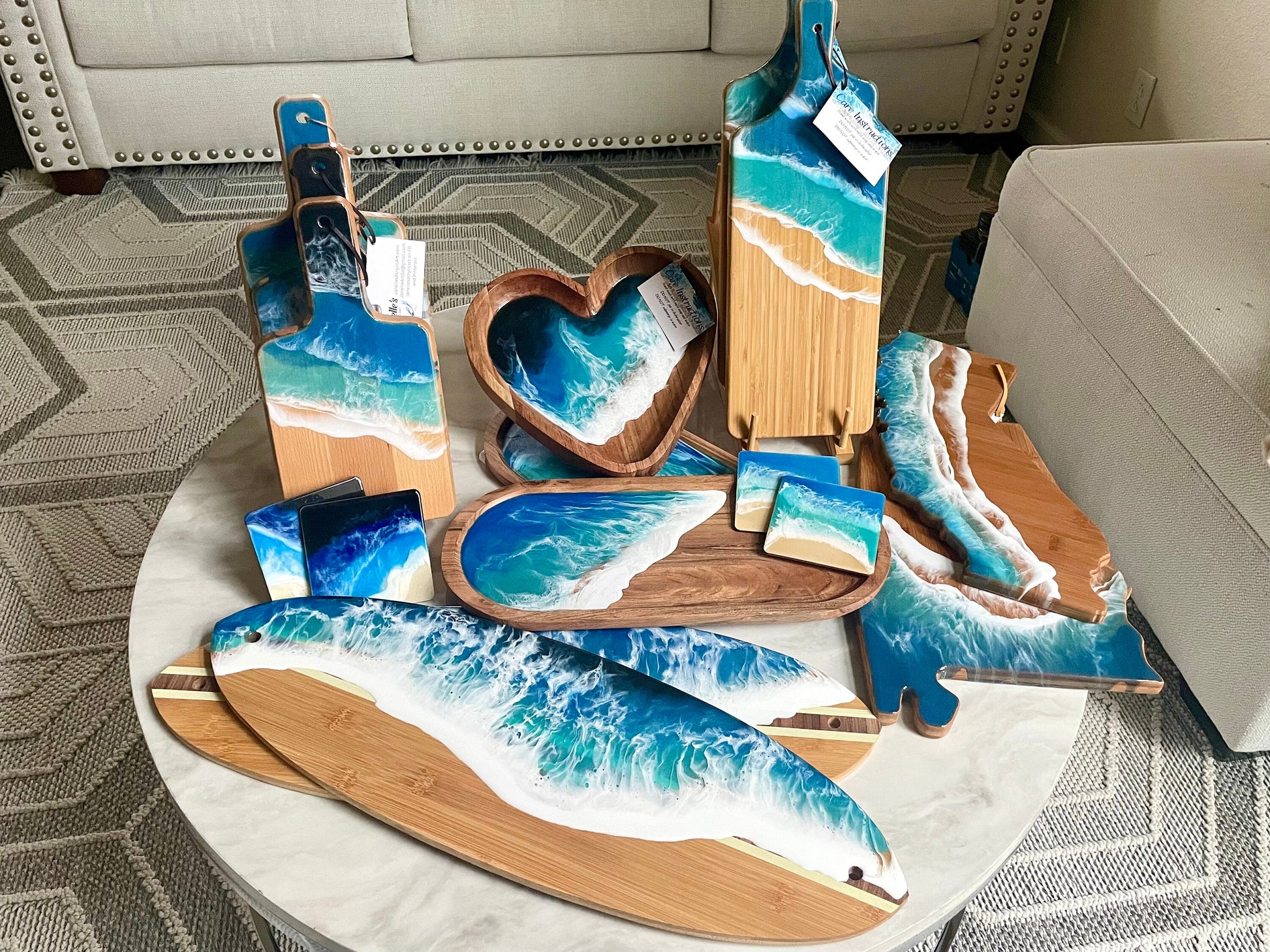 Resin Ocean Wave Serving Tray Set, Wine & Cheese Lover Gift, Housewarming Gift, Realtor Closing Gift, Beach Lover Gift, Beach House Decor