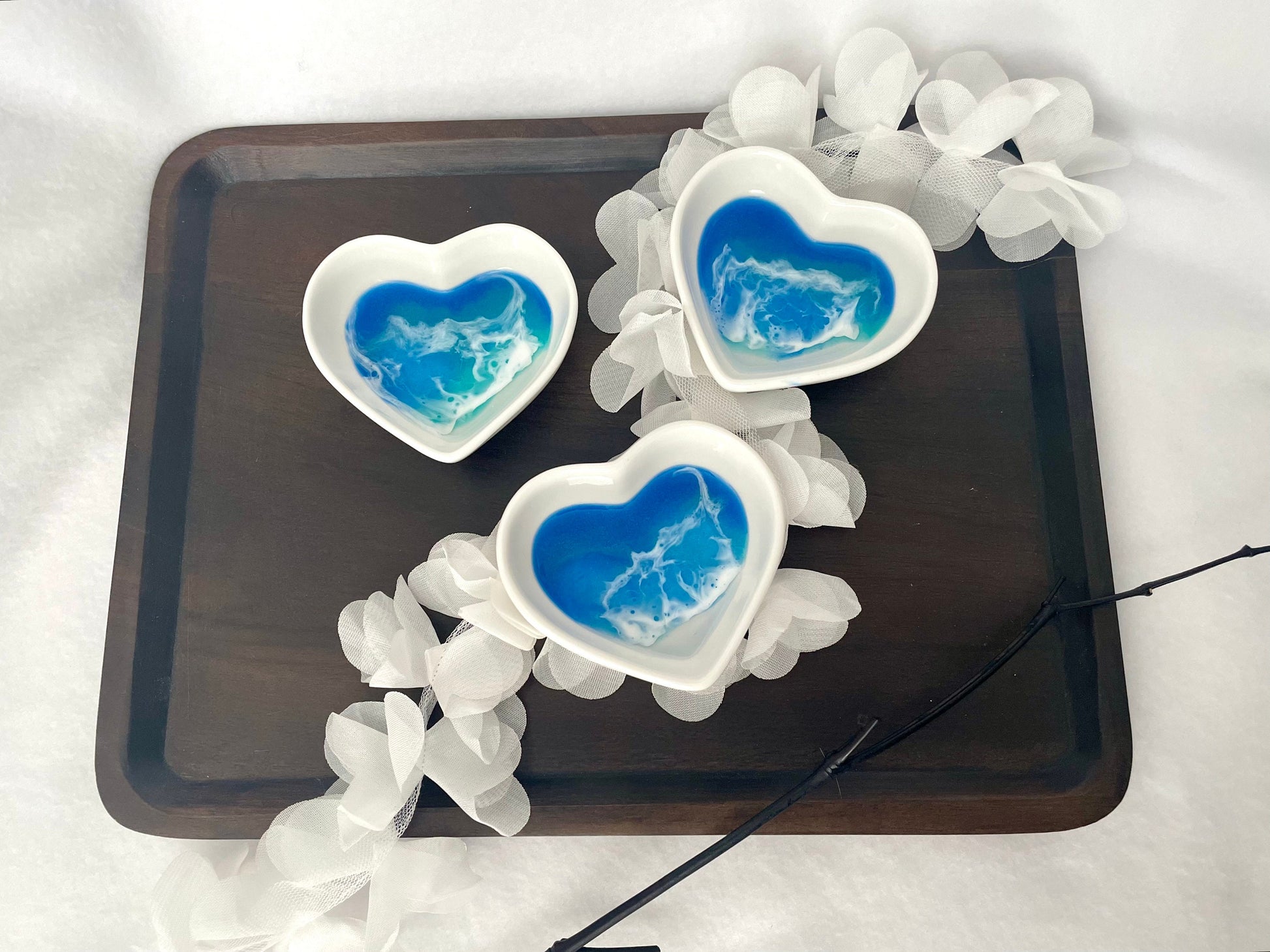 Ocean Wave Ring Dish, Beach Jewelry Dish, Wedding Ring Gift, Anniversary Gift for Her, Coastal Trinket Tray, White Heart Ceramic Small Dish