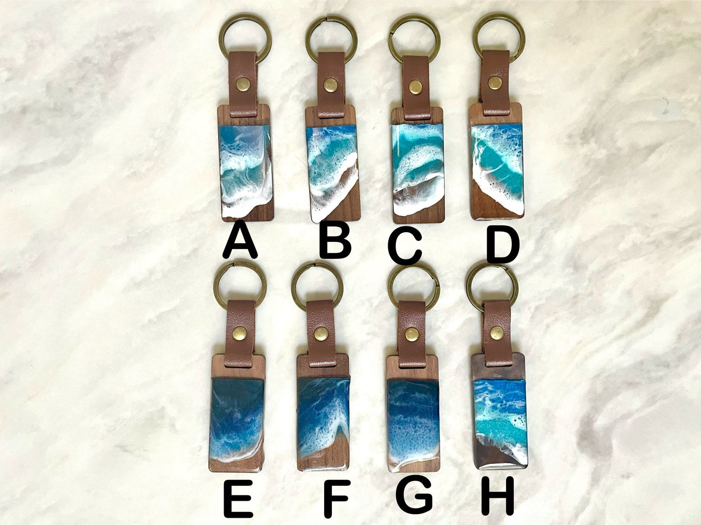 Wood Ocean Wave Keychain with Leather Strap, Perfect for Beach Lovers, also great as a Bag Tag or Decorative Bag Accessory