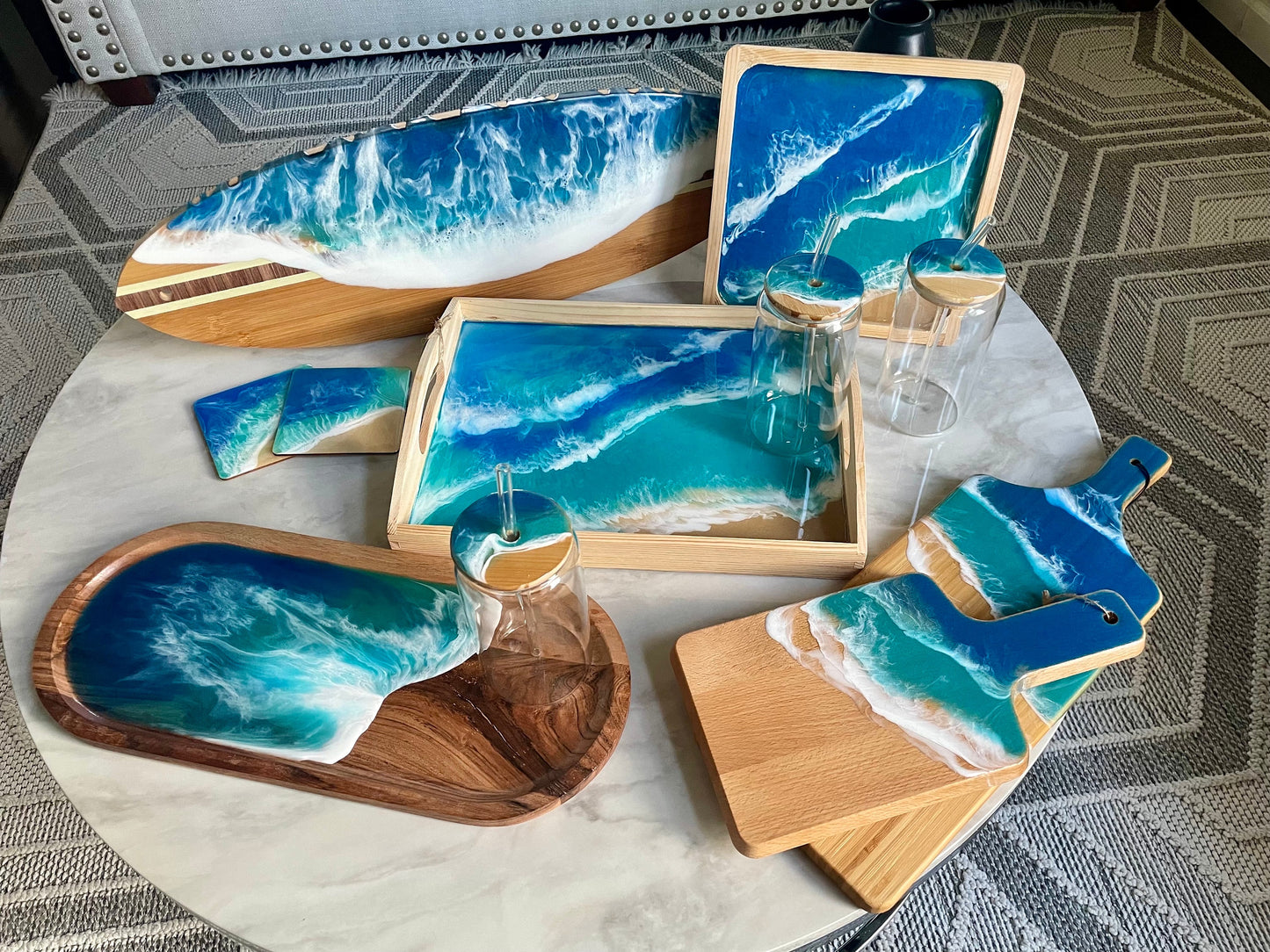 Beach Coastal Serving Tray, Ocean Wave Coffee Table Tray, Host Home Decor Gift, Nautical Housewarming Gift, Beach House, Coastal Christmas