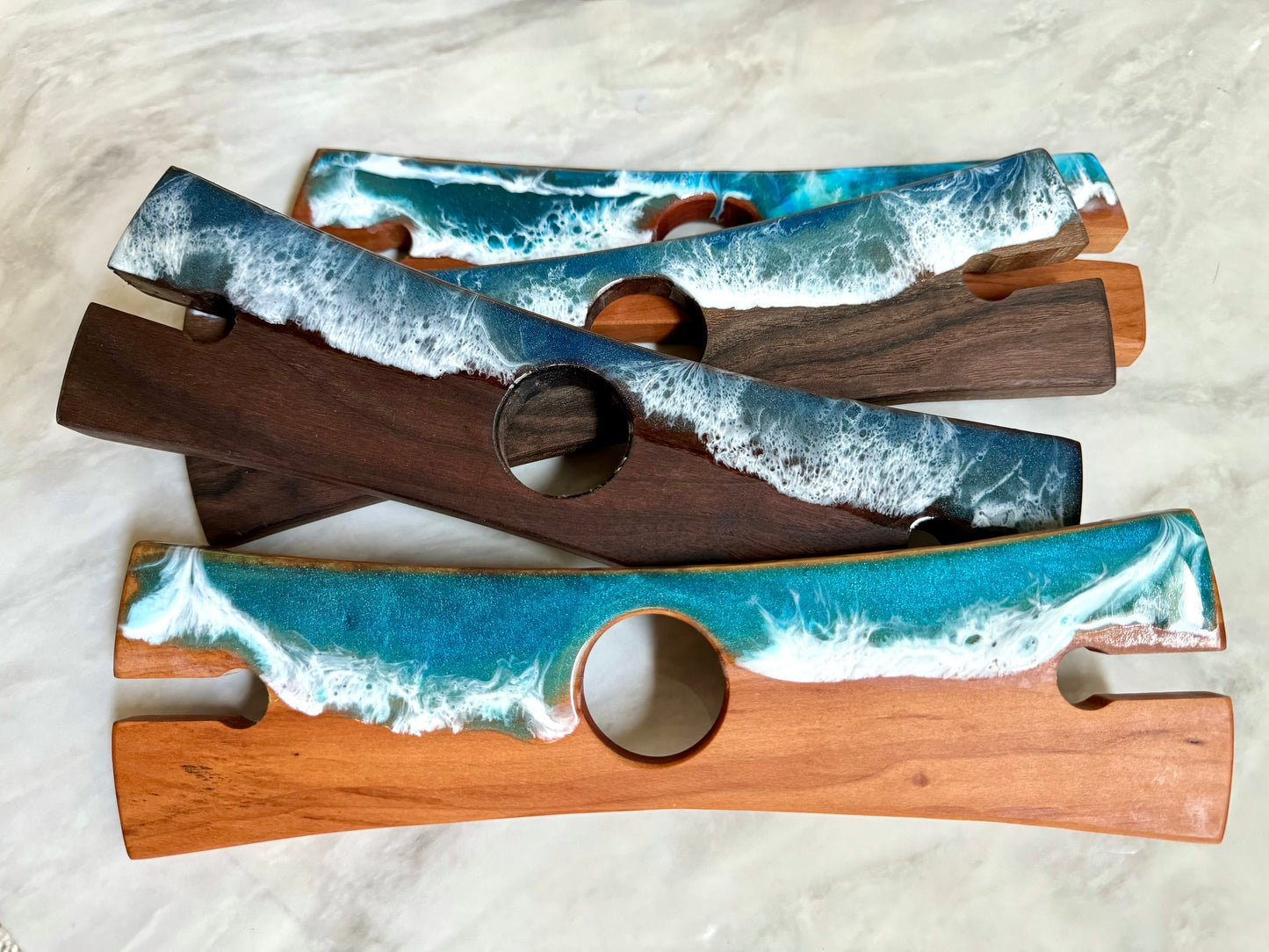 Resin Ocean Wave Wood Wine Caddy for Wine and Ocean Lovers, Handmade Coastal Decor, Housewarming Gift, New Home Gift, Hostess Gift