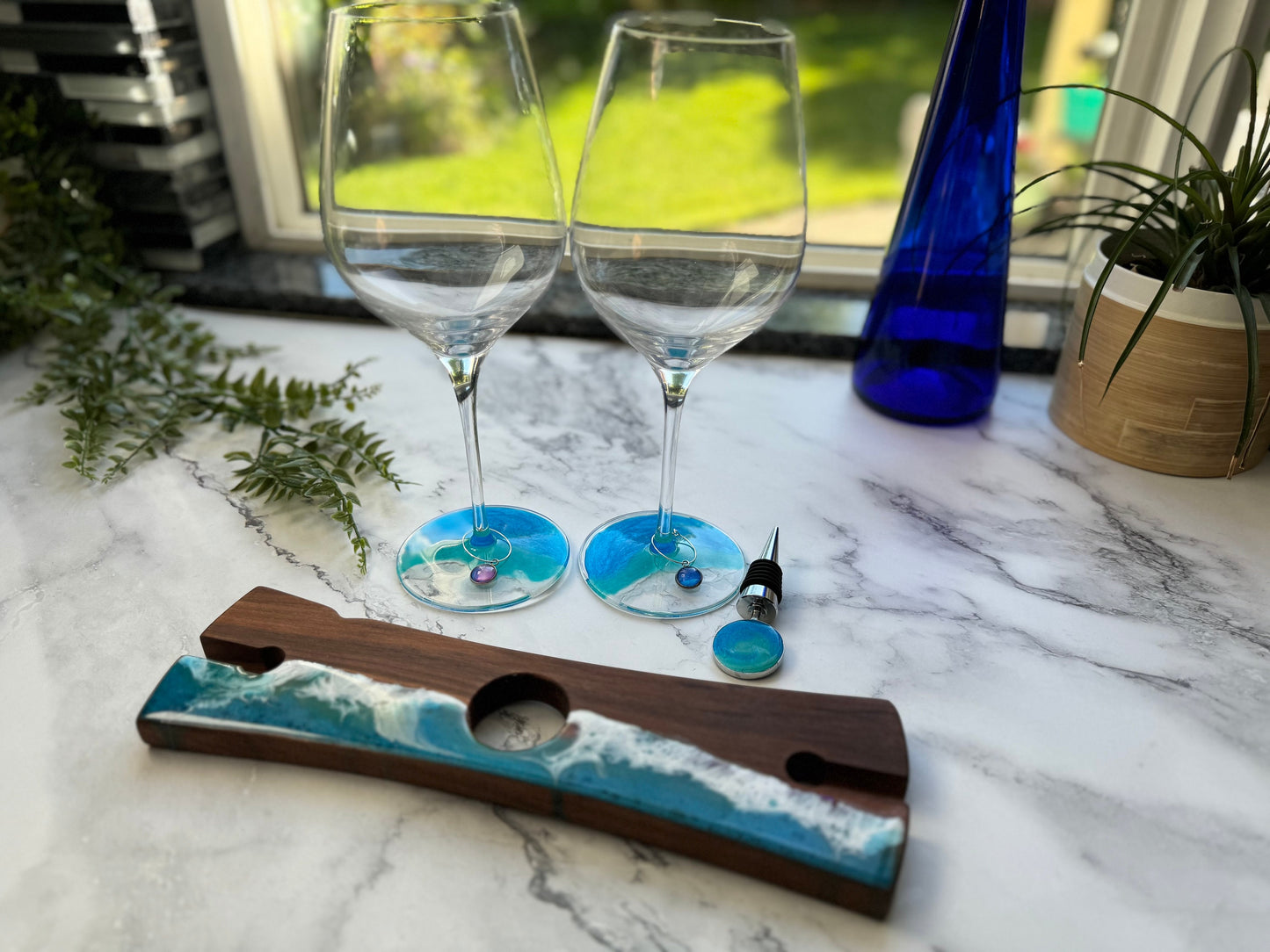 Resin Ocean Wave Wood Wine Caddy for Wine and Ocean Lovers, Handmade Coastal Decor, Housewarming Gift, New Home Gift, Hostess Gift