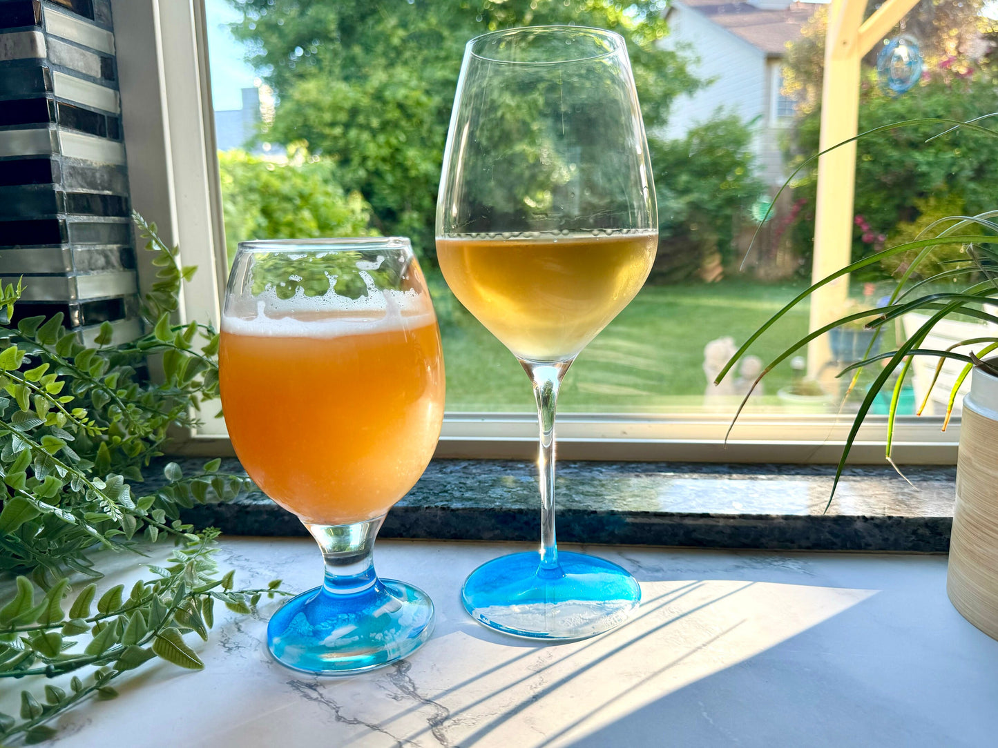 Ocean Wave Cutting Board with a Wine Glass and a Beer Glass makes the Perfect Gift for Ocean Loving Couples, Coastal Home Decor Beach House