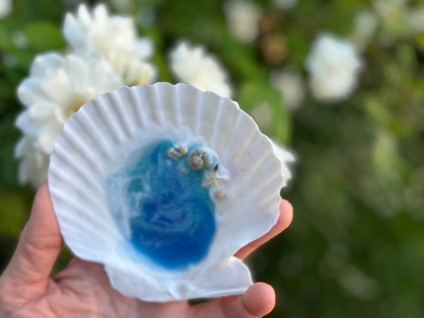 Beach Shell Ring Dish, Ocean Wave Jewelry Dish, Beach Lover Gift, Decorated White Shell for Her, Shell Trinket, Coastal Decor Small Dish