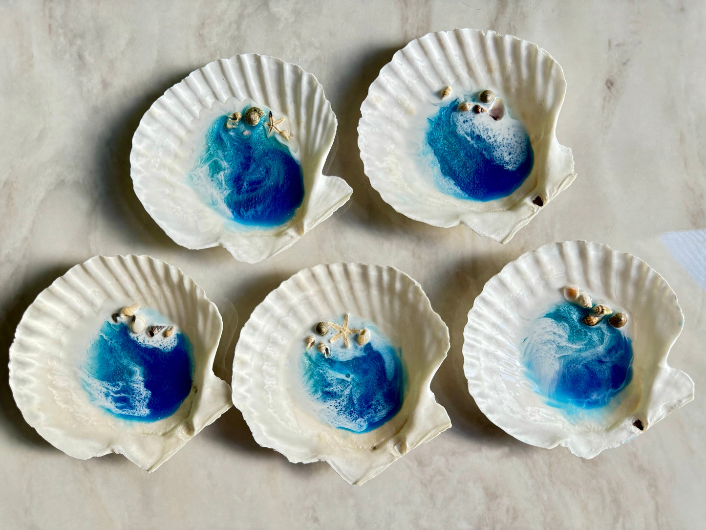 Beach Shell Ring Dish, Ocean Wave Jewelry Dish, Beach Lover Gift, Decorated White Shell for Her, Shell Trinket, Coastal Decor Small Dish