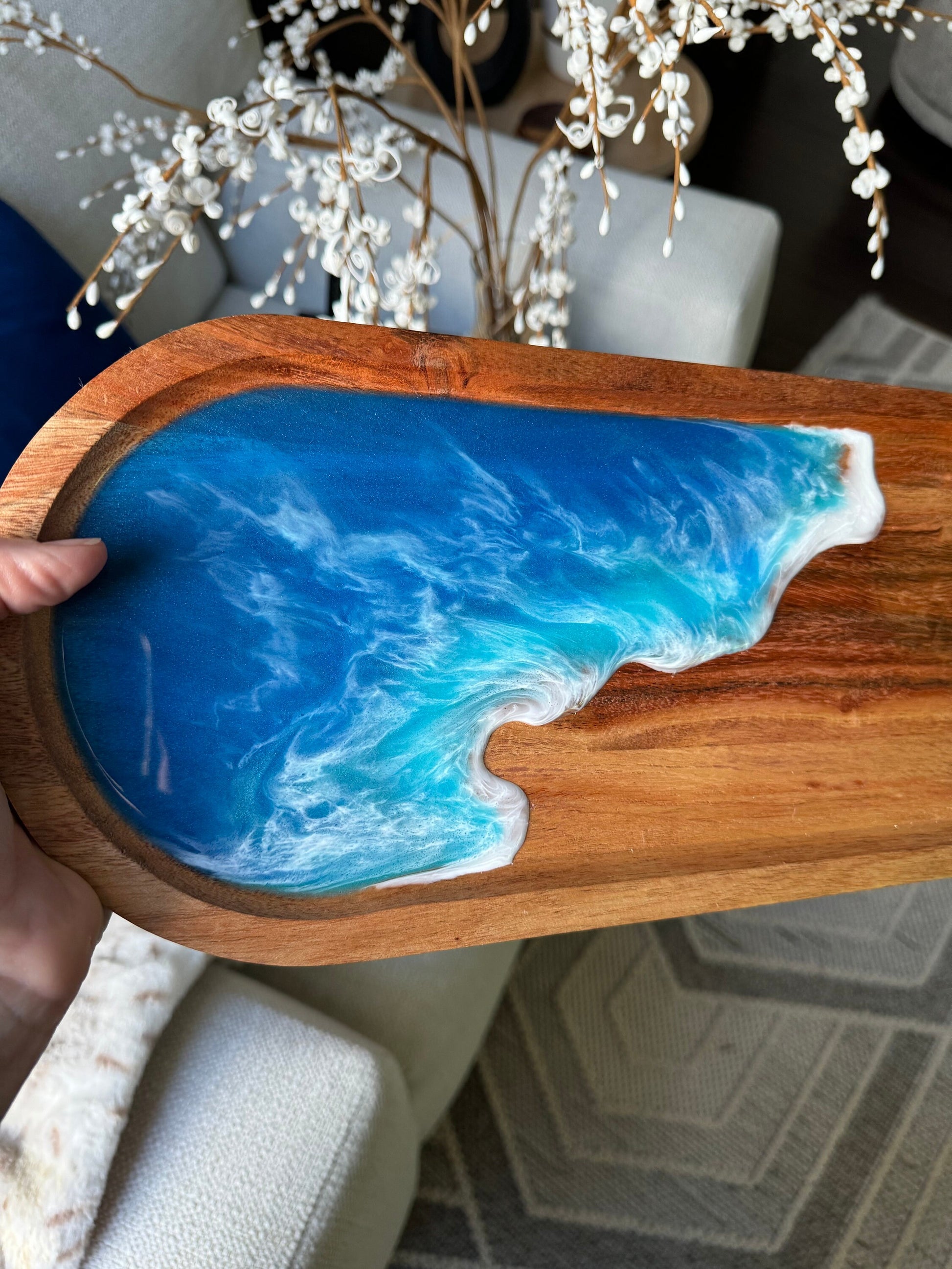 Resin Ocean Wave Serving Tray Set, Wine & Cheese Lover Gift, Housewarming Gift, Realtor Closing Gift, Beach Lover Gift, Beach House Decor