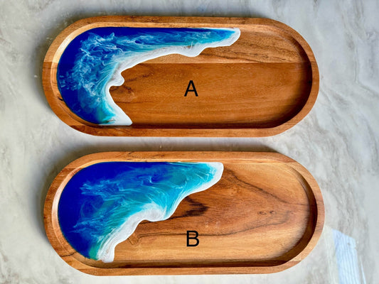 Ocean Resin Tray, Wooden Coastal Home Decor, Beach Serving Tray 16x7 inches, Great Housewarming or New Home Gift, Gift for Beach Lover