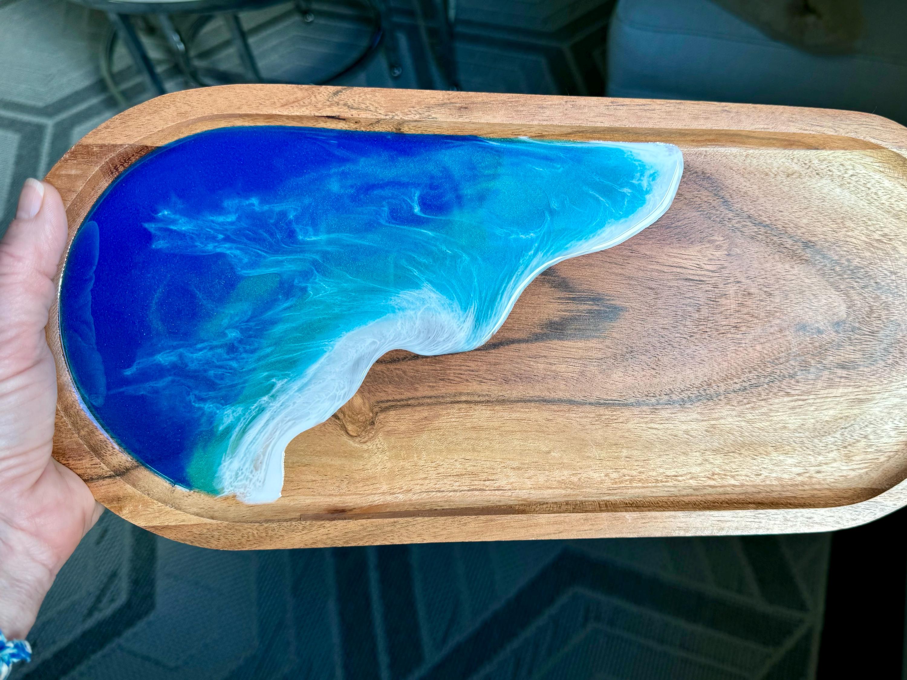 Ocean Charcuterie | Epoxy Resin, Wooden Serving Tray | Beach, Ocean Wave | Home Decor on sale