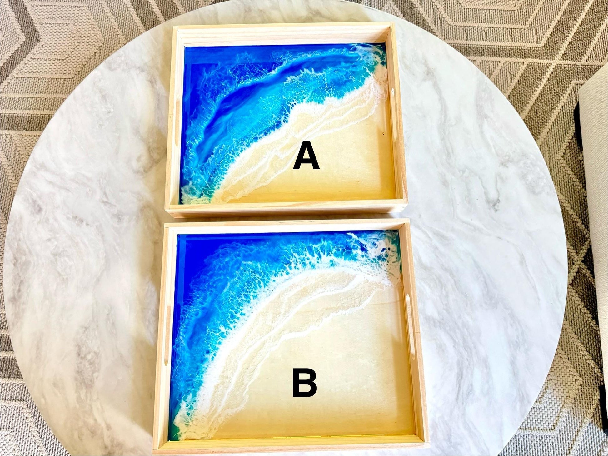 Resin Ocean Wave Serving Tray with 2 Bamboo Lid Glasses, Coastal Home Decor, Housewarming Gift, Realtor Closing Gift, Beach House Vibe