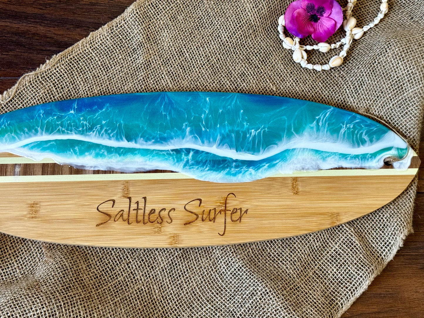 Resin Crashing Wave Engraved Charcuterie Wakesurf Board / Surfboard Resin Art / Serving Board / Lake Decor / Lake Lover Gift / Cheese Lover