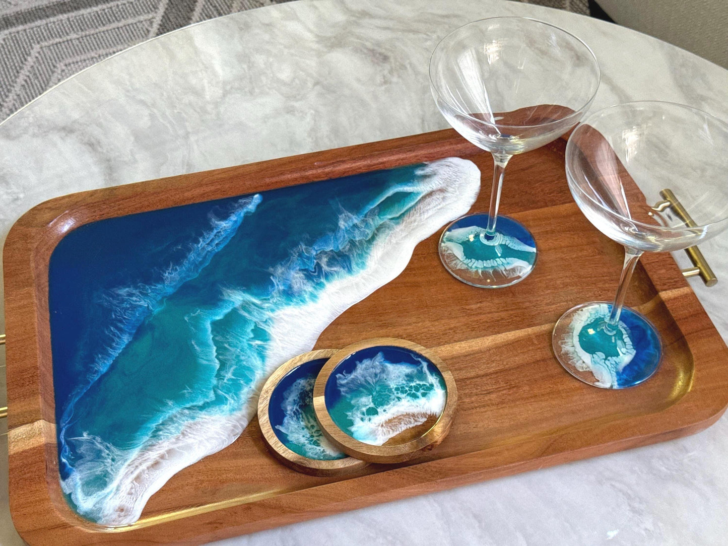 Large Ocean Wave Tray Gift Set for Wine & Cheese Lovers, Realtor Closing New Home Gift, Wedding, Couple Beach Lover Gift, Coastal Christmas