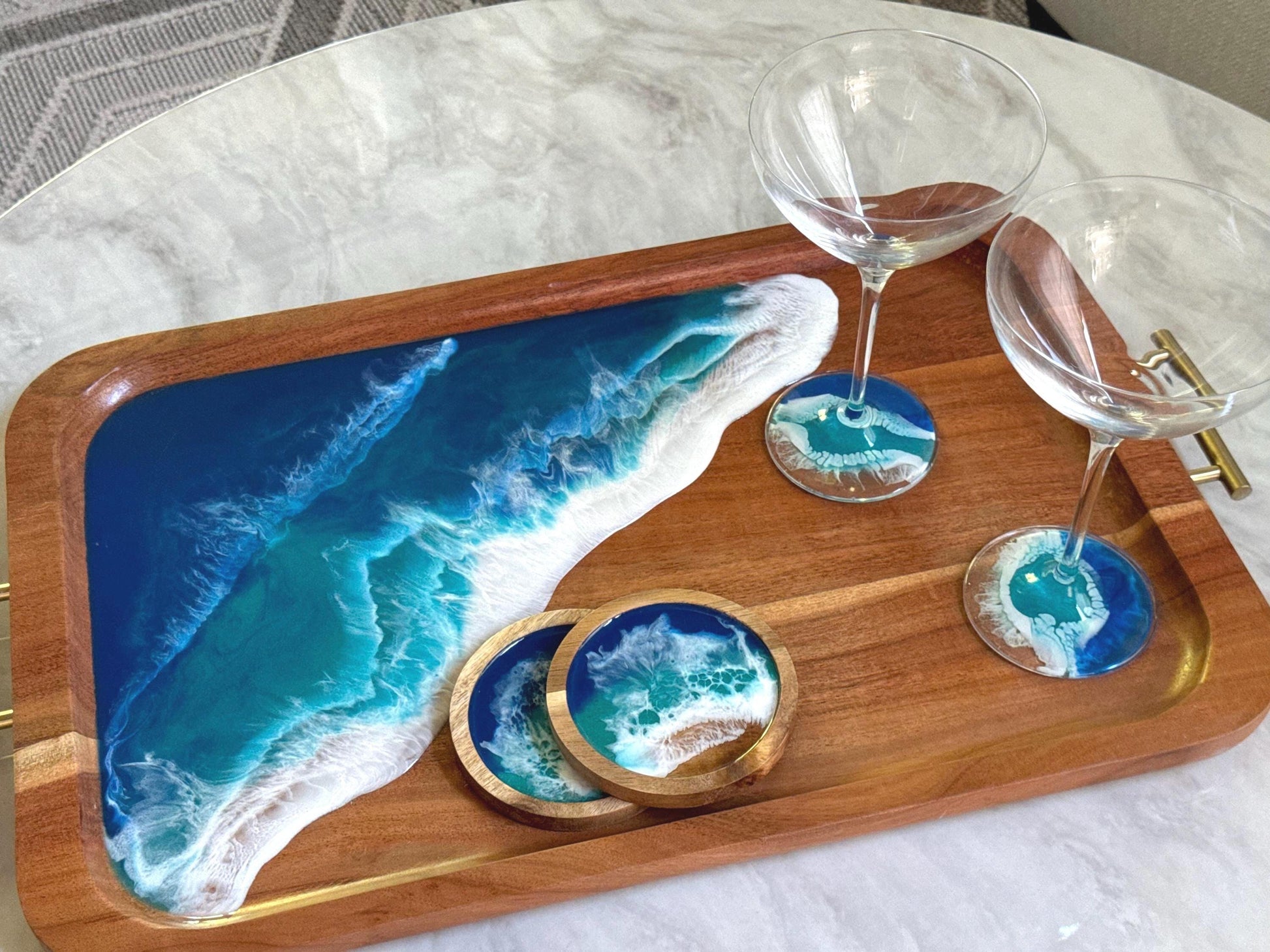 Large Ocean Wave Tray Gift Set for Wine & Cheese Lovers, Realtor Closing New Home Gift, Wedding, Couple Beach Lover Gift, Coastal Christmas