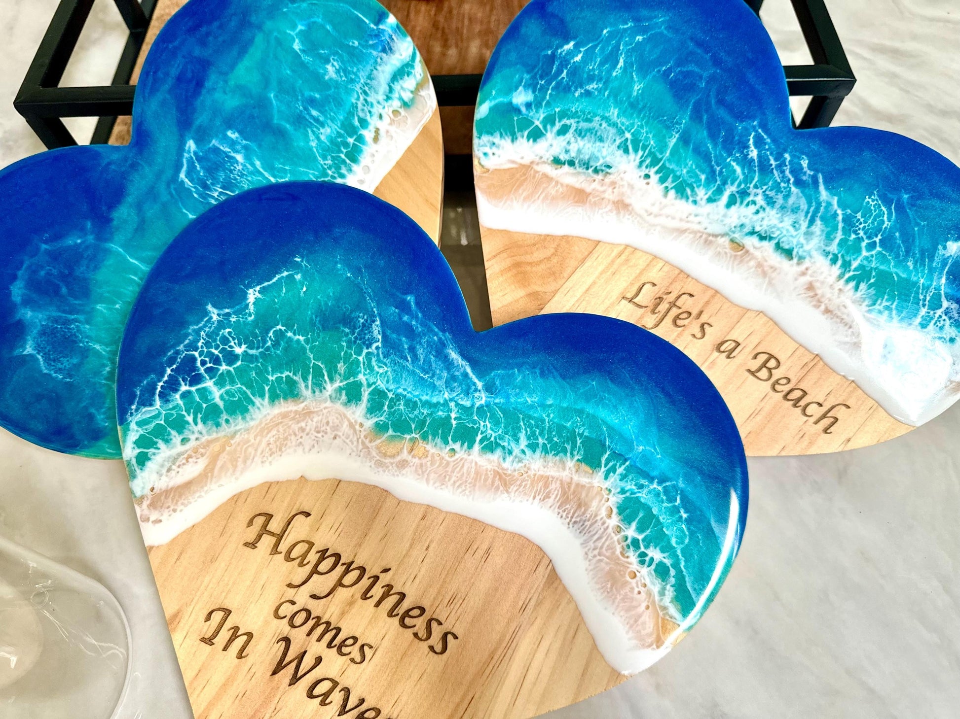 Ocean Wave Wall Art, Wooden Heart Beach Sign, Life's a Beach Handmade Coastal Art, Nautical Student Gift Dorm Decor, Coastal Christmas