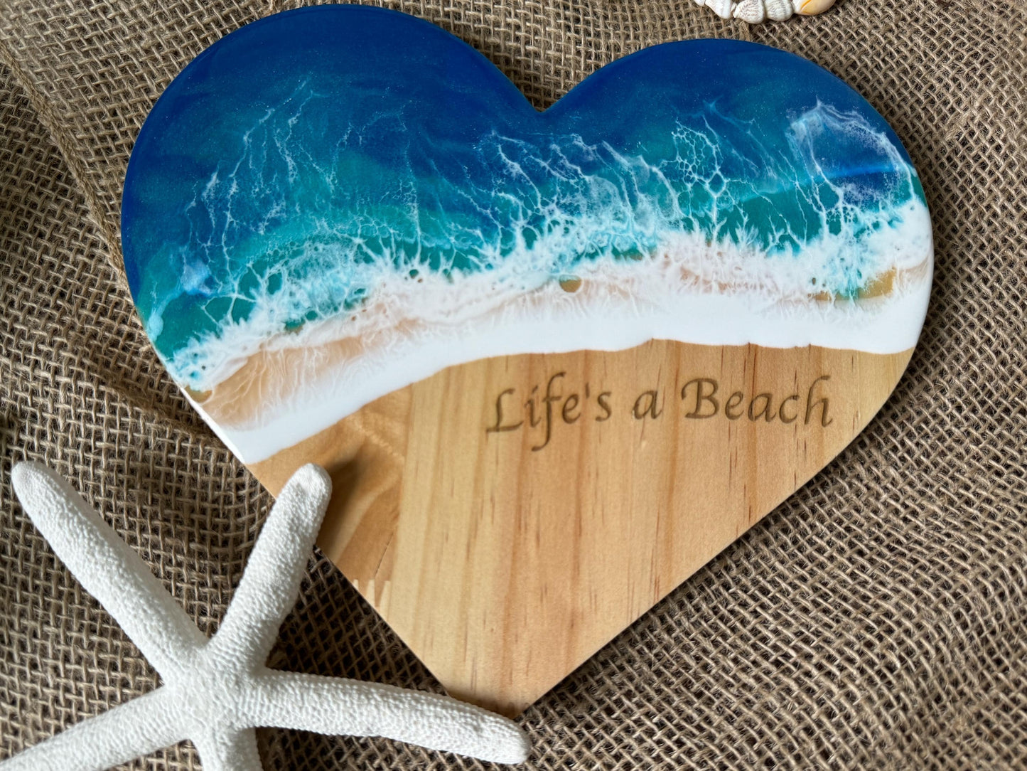 Ocean Wave Wall Art, Wooden Heart Beach Sign, Life's a Beach Handmade Coastal Art, Nautical Student Gift Dorm Decor, Coastal Christmas