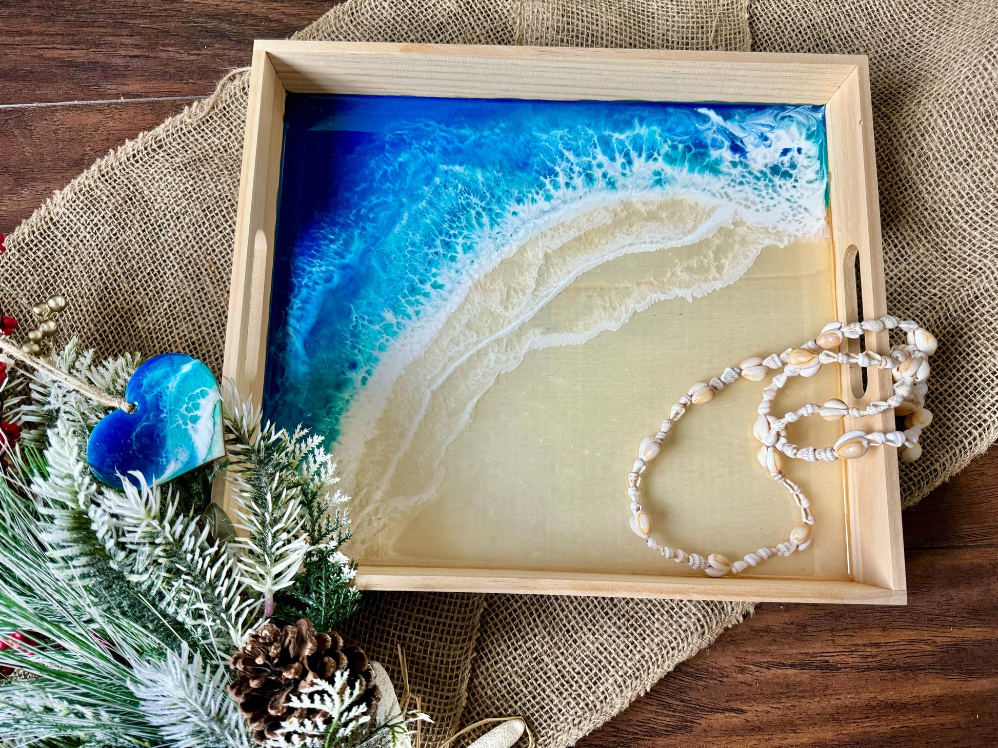 Beach Coastal Serving Tray, Ocean Wave Coffee Table Tray, Host Home Decor Gift, Nautical Housewarming Gift, Beach House, Coastal Christmas