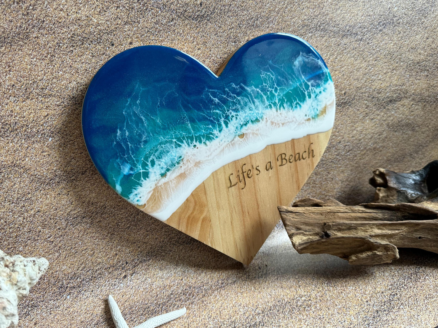 Ocean Wave Wall Art, Wooden Heart Beach Sign, Life's a Beach Handmade Coastal Art, Nautical Student Gift Dorm Decor, Coastal Christmas