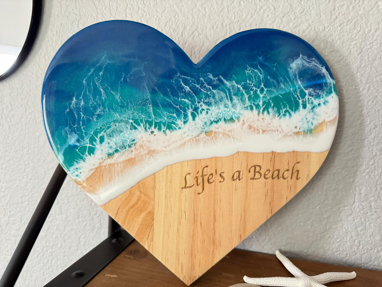 Ocean Wave Wall Art, Wooden Heart Beach Sign, Life's a Beach Handmade Coastal Art, Nautical Student Gift Dorm Decor, Coastal Christmas