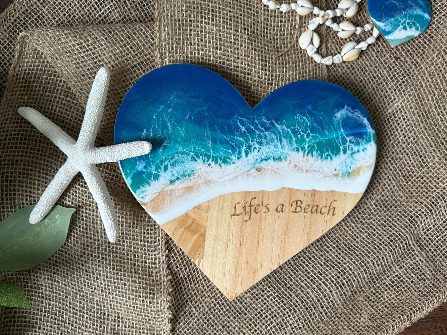 Ocean Wave Wall Art, Wooden Heart Beach Sign, Life's a Beach Handmade Coastal Art, Nautical Student Gift Dorm Decor, Coastal Christmas