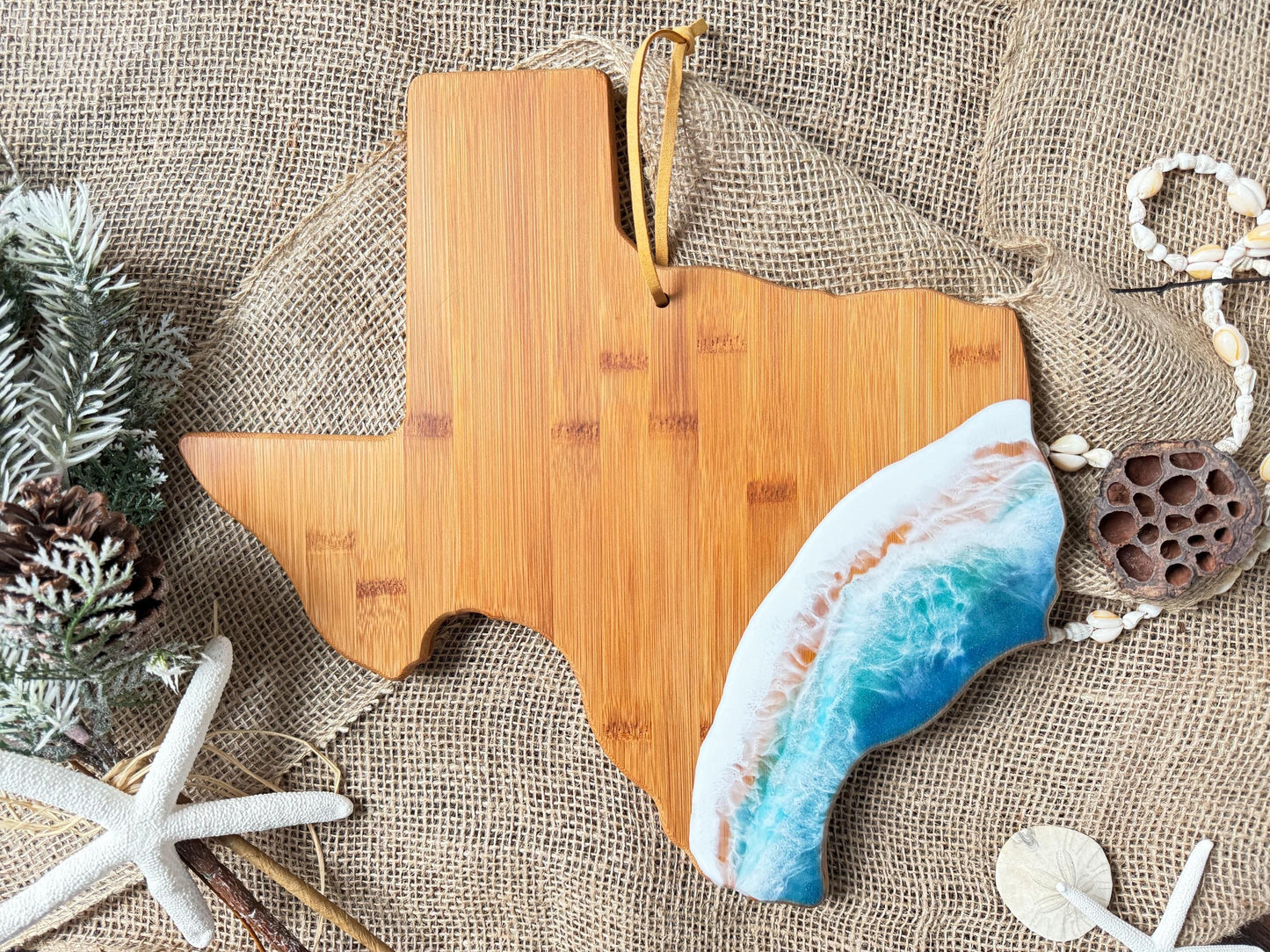 Texas Charcuterie Board With Ocean Wave / Cheese Lover Serving Board / Ocean Lover's Board, Realtor Closing Gift, New Home Moving Gift TX