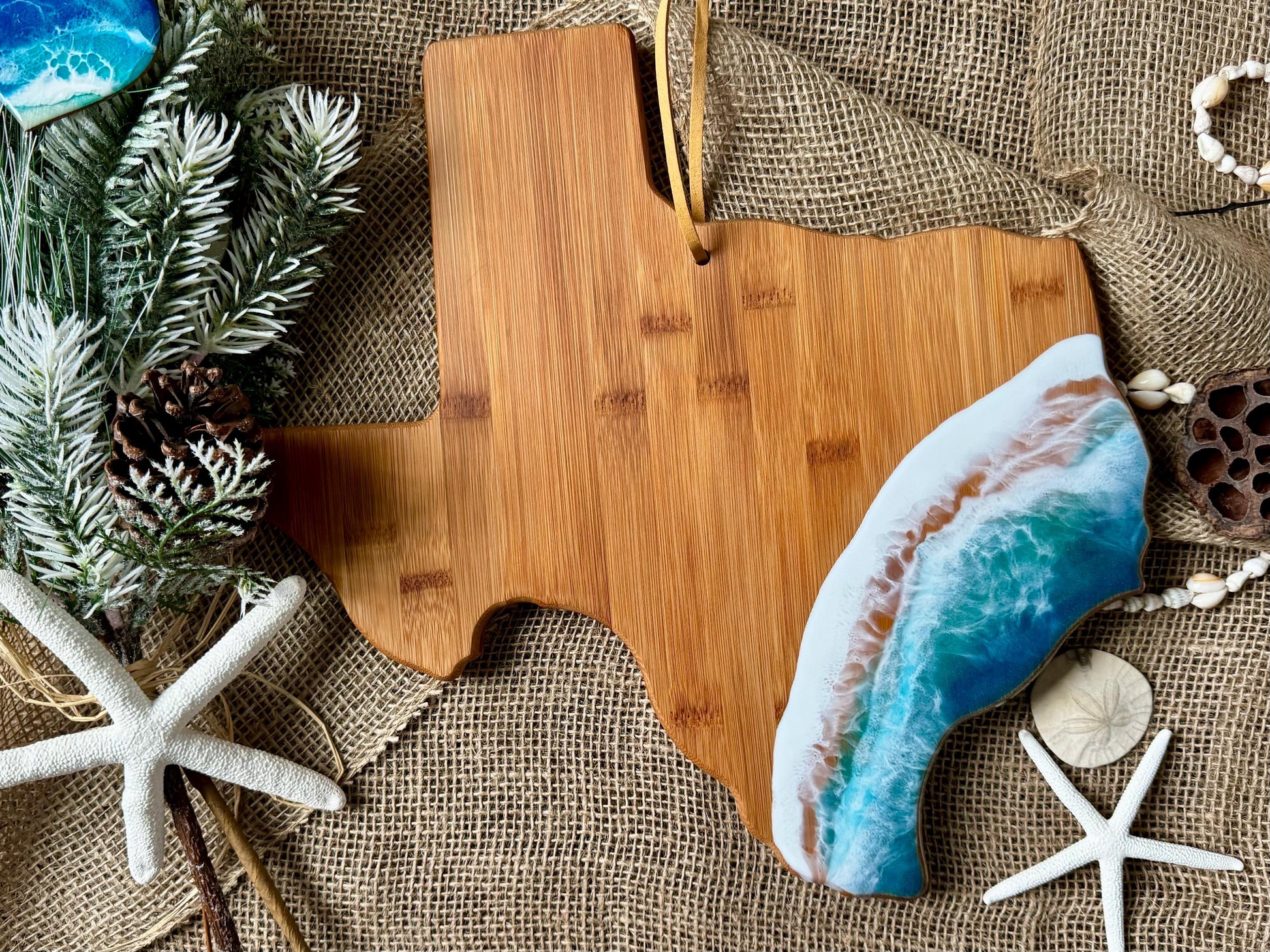 Texas Charcuterie Board With Ocean Wave / Cheese Lover Serving Board / Ocean Lover's Board, Realtor Closing Gift, New Home Moving Gift TX