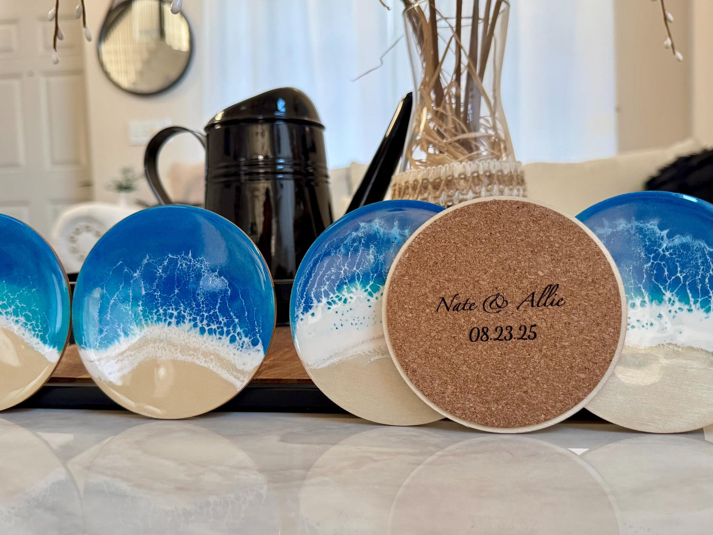 Beach Wedding Favors for Guests, Handmade Ocean Wave Coasters, Custom Tropical Coasters Destination Wedding, Girls Trip, Bachelorette Party