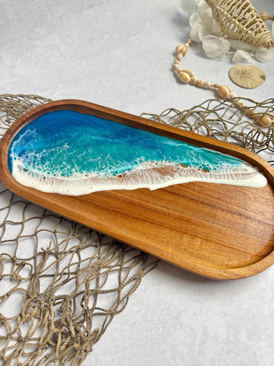 Small Beach Trinket Tray, Tropical Ocean Wave Resin Tray, Coastal Home Decor, Hostess Housewarming or New Home Gift, Gift for Beach Lover