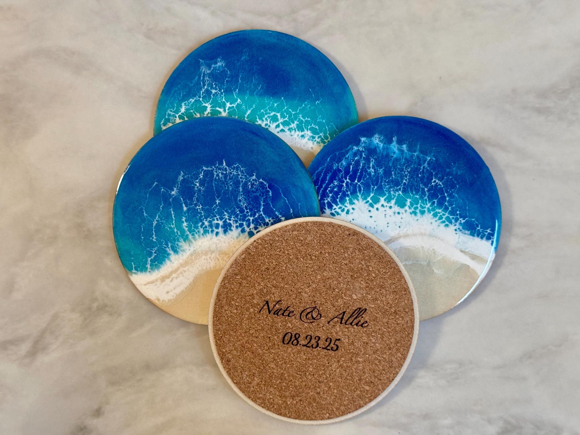 Beach Wedding Favors for Guests, Handmade Ocean Wave Coasters, Custom Tropical Coasters Destination Wedding, Girls Trip, Bachelorette Party