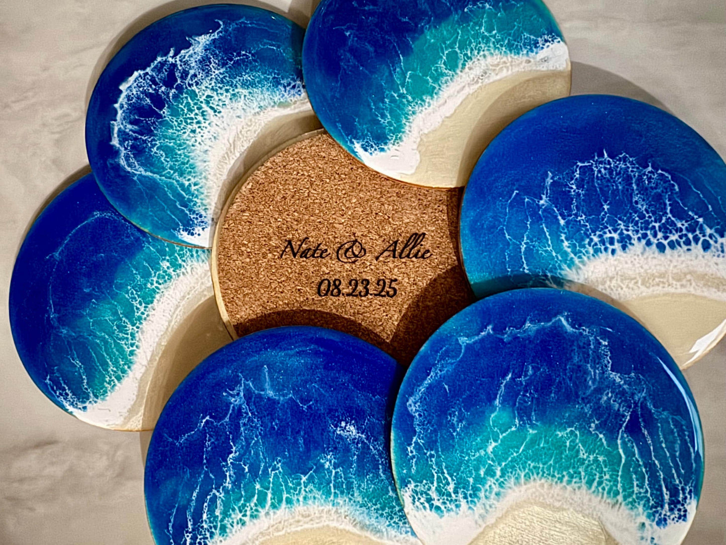 Beach Wedding Favors for Guests, Handmade Ocean Wave Coasters, Custom Tropical Coasters Destination Wedding, Girls Trip, Bachelorette Party