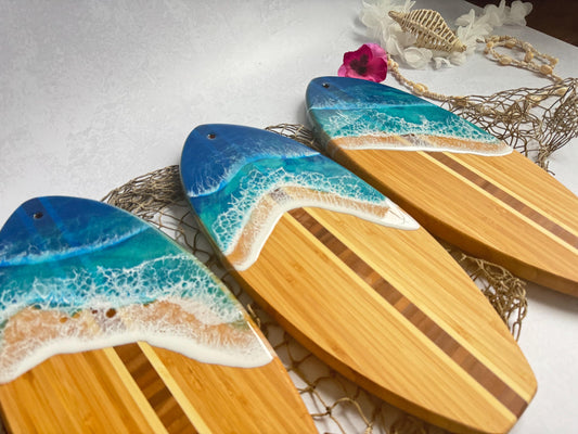 Coastal Home Decor Ocean Wave Cutting Board, Small Surfboard Cheese Lover Beach Lover Gift, Tropical Wedding, Housewarming, Realtor Closing