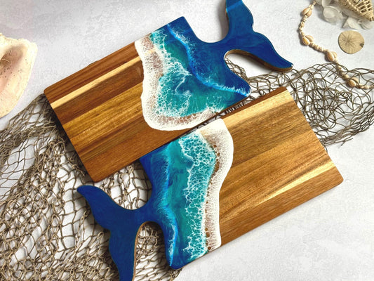 Whale Tail Cutting Board, Resin Ocean Wave Cheese Lover Charcuterie Serving Board, Coastal Decor, Beach Lover Gift, Wall Decor Kitchen Art