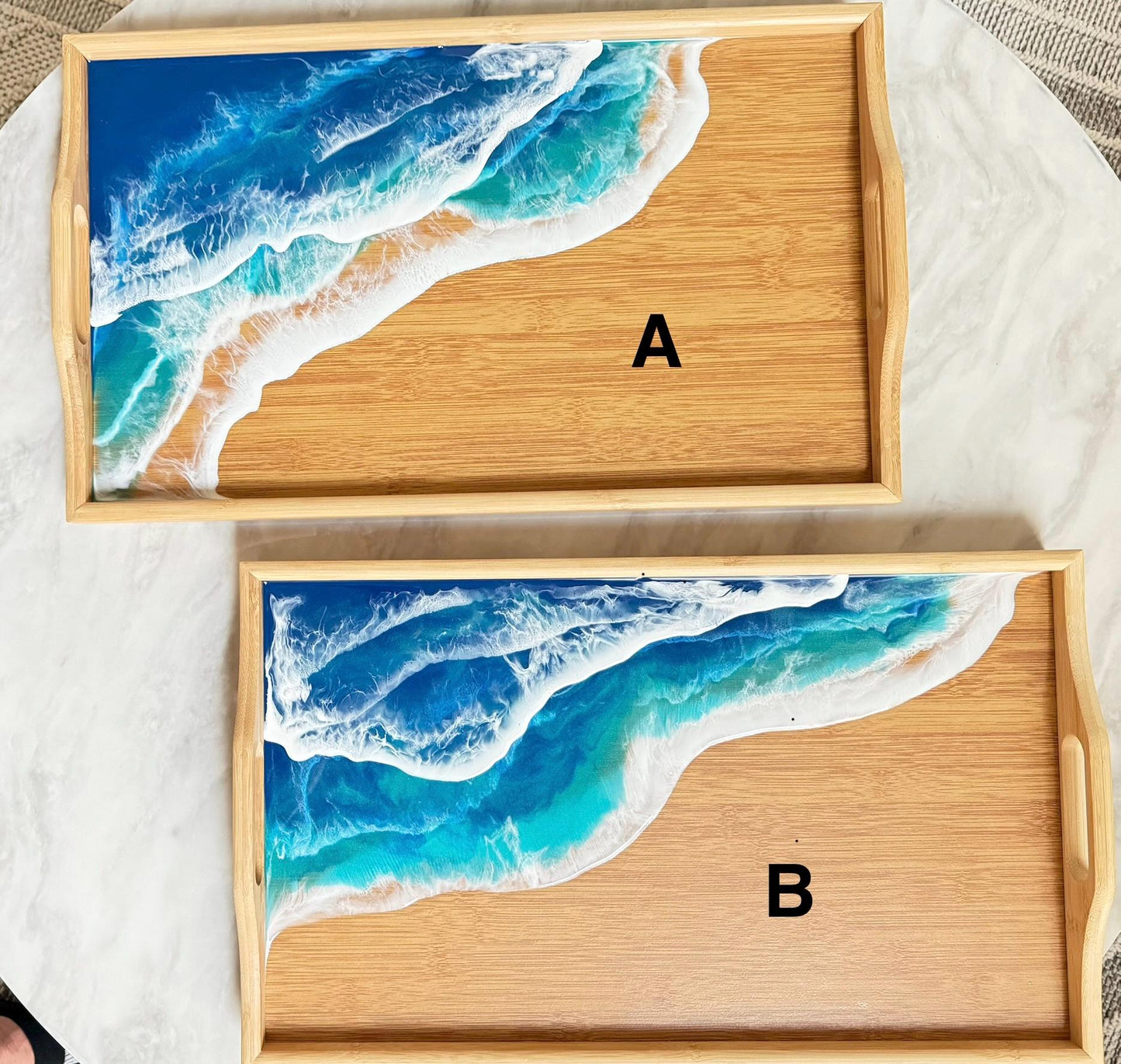 Ocean Inspired Breakfast in Bed Tray, Tropical Resin Ocean Wave Folding Tray, Realtor Closing New Home Gift, Mom Beach Lover Gift, Self Care