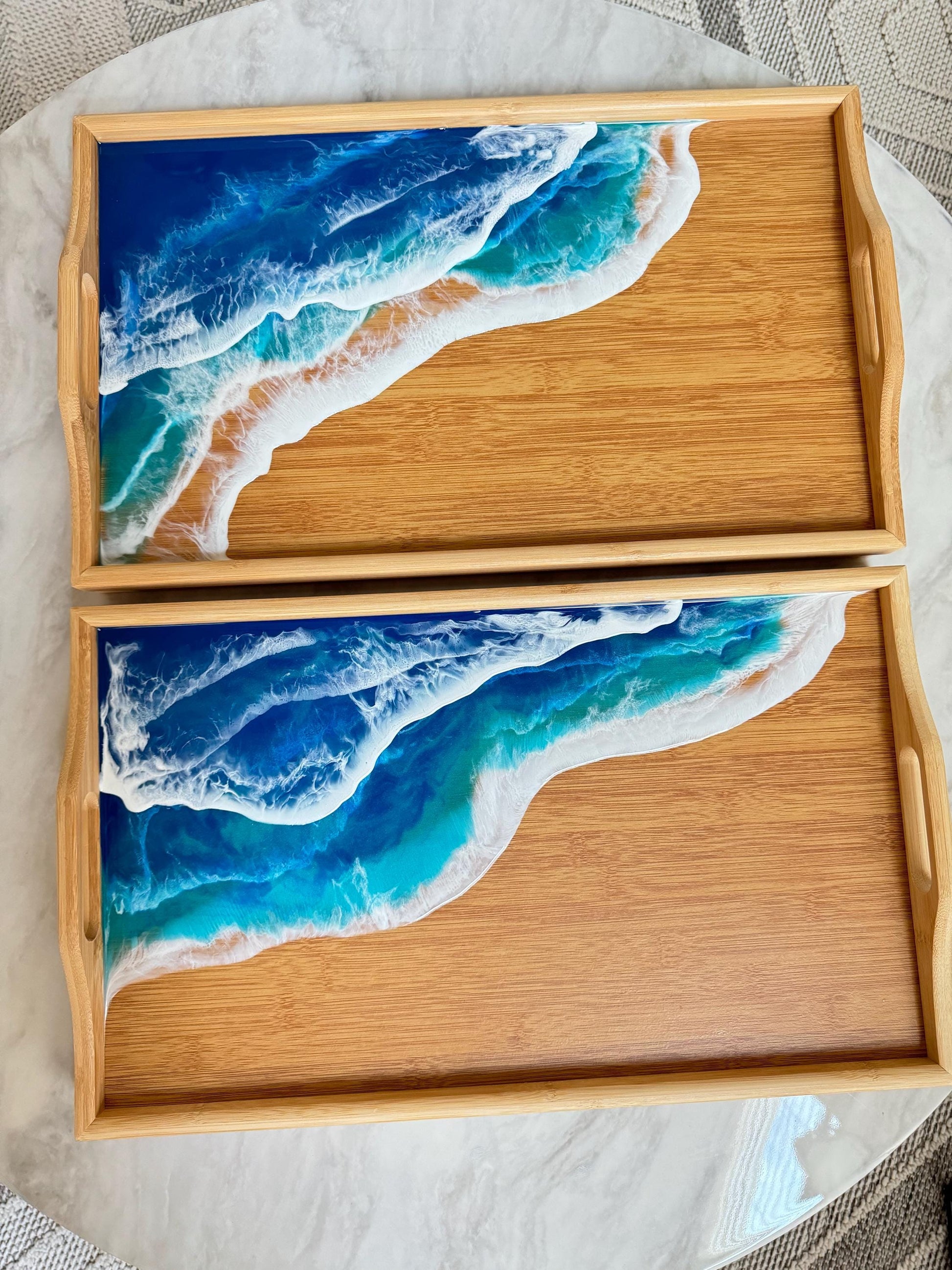 Ocean Inspired Breakfast in Bed Tray, Tropical Resin Ocean Wave Folding Tray, Realtor Closing New Home Gift, Mom Beach Lover Gift, Self Care