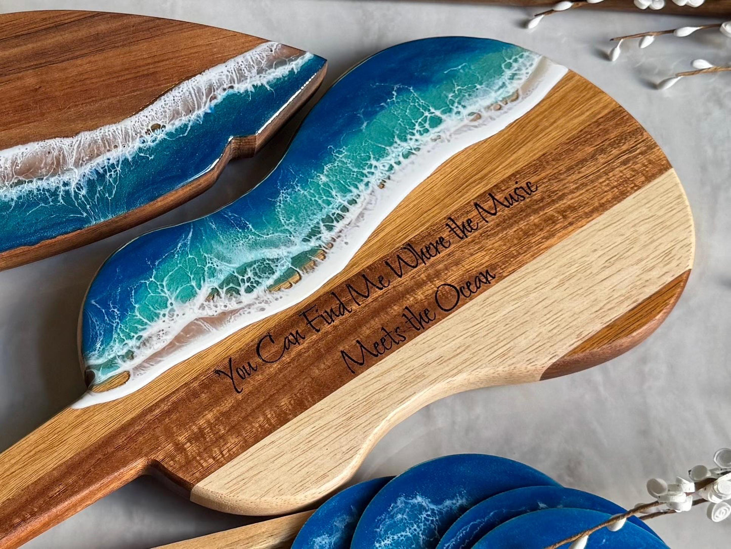 Coastal Home Decor, Ocean Wave Ukulele Cutting Board, Cheese & Beach Lover Gift, Tropical Hawaii Inspired Housewarming, Realtor Closing Gift
