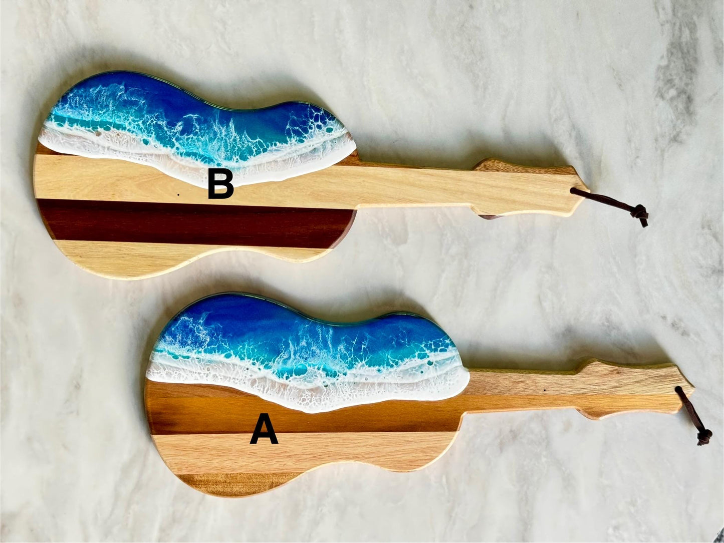 Coastal Home Decor, Ocean Wave Ukulele Cutting Board, Cheese & Beach Lover Gift, Tropical Hawaii Inspired Housewarming, Realtor Closing Gift